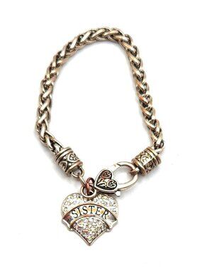 Silver Tone Heart Charm Bracelet  - SISTER